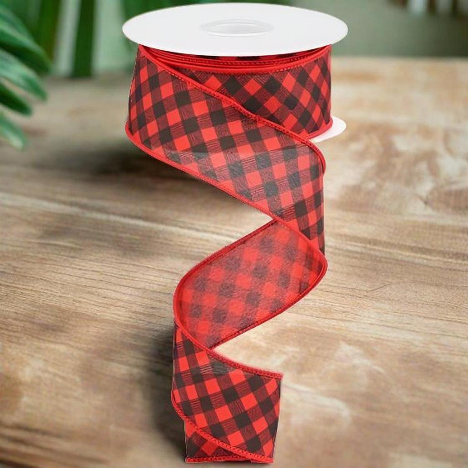 1.5" Bias Gingham Ribbon: Red & Black (10 Yards)