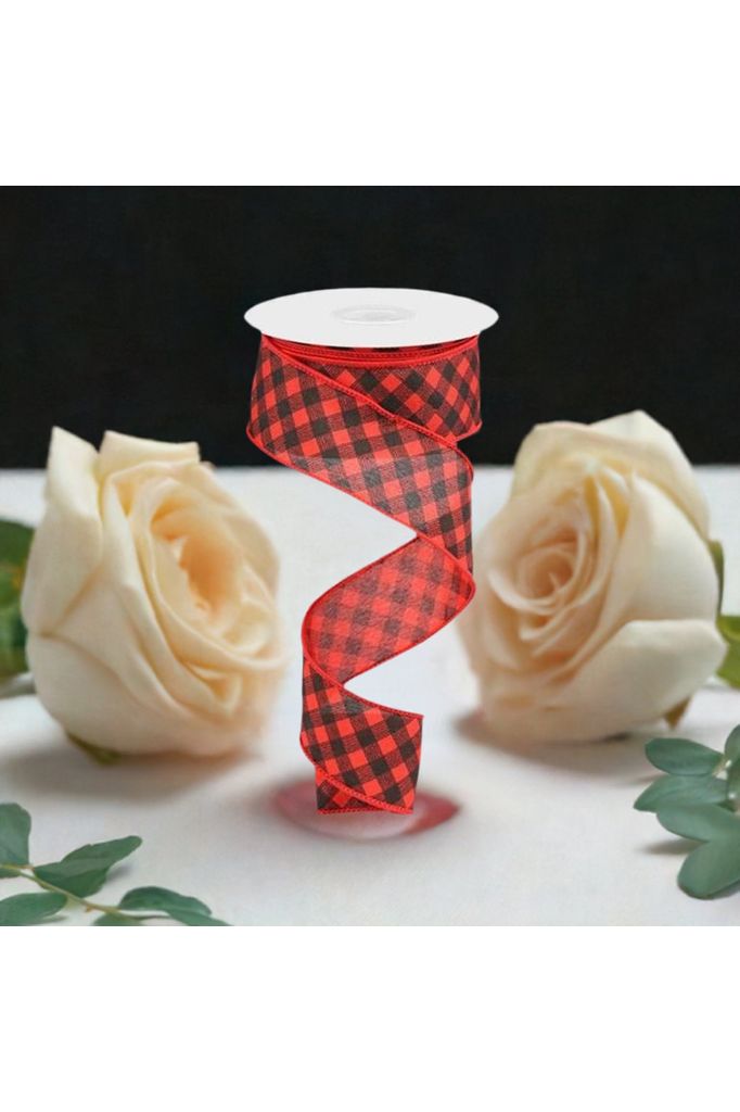 1.5" Bias Gingham Ribbon: Red & Black (10 Yards) - Michelle's aDOORable Creations - Wired Edge Ribbon