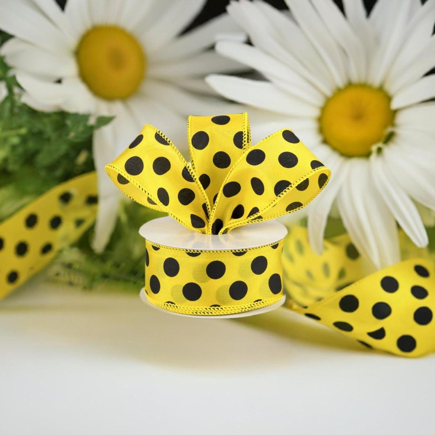 1.5" Big Polka Dot Ribbon: Yellow & Black (10 Yards)