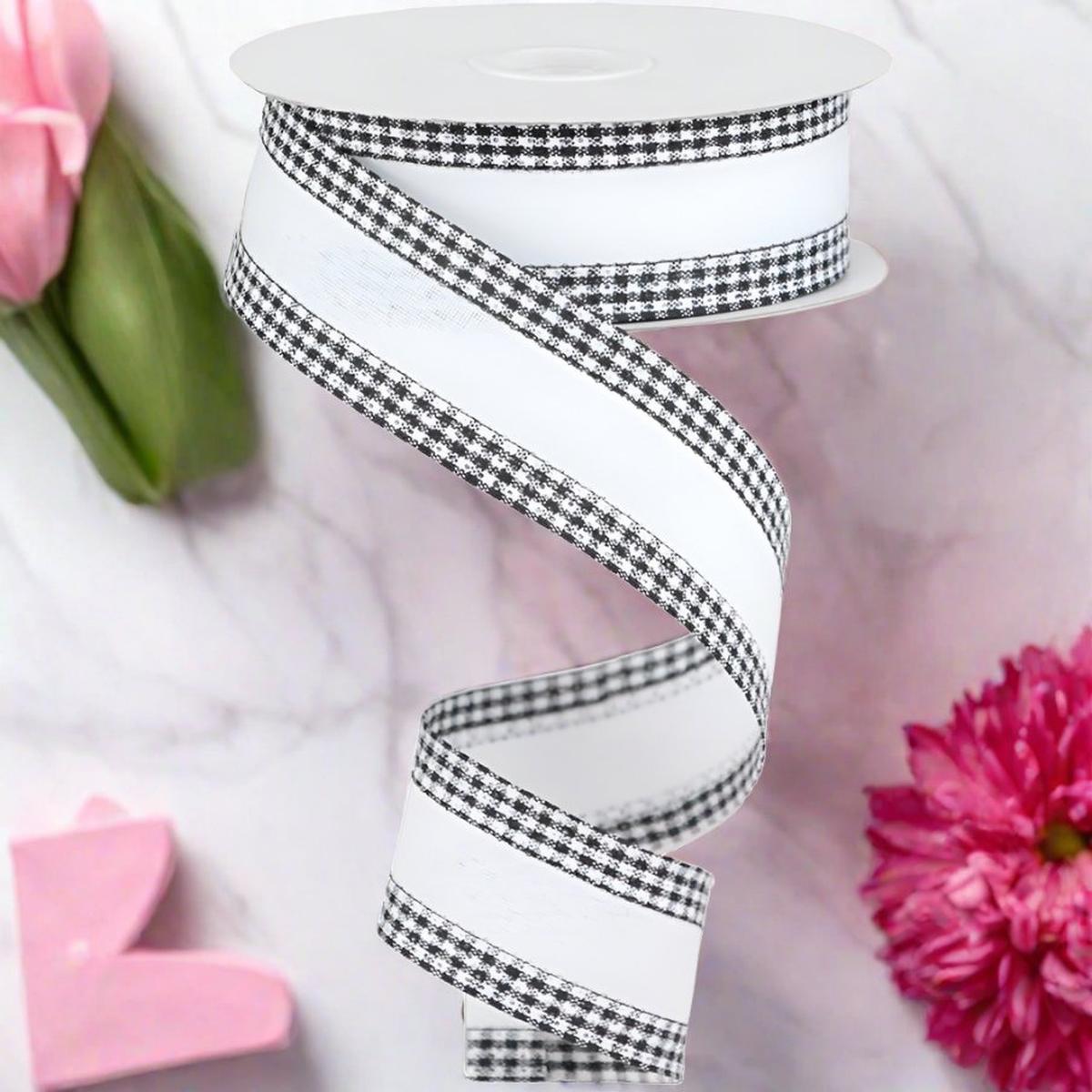 Shop For 1.5" Black Gingham Edge Ribbon: White (10 Yards) at Michelle's aDOORable Creations