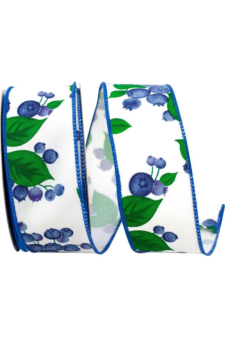 1.5" Blueberry Ribbon: White (10 Yards) - Michelle's aDOORable Creations - Wired Edge Ribbon