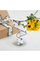 Shop For 1.5" Bumble Bee On Diagonal Weave Ribbon: White (10 Yards) at Michelle's aDOORable Creations