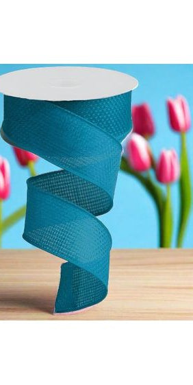 1.5" Burlap Turquoise Ribbon (10 Yards) - Michelle's aDOORable Creations - Wired Edge Ribbon