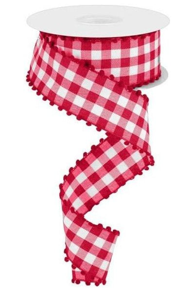Shop For 1.5" Check with Poms Ribbon: Red (10 Yards) RN585849