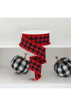 1.5" Check with Poms Ribbon: Red (10 Yards) - Michelle's aDOORable Creations - Wired Edge Ribbon