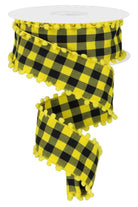1.5" Check with Poms Ribbon: Yellow (10 Yards) - Michelle's aDOORable Creations - Wired Edge Ribbon