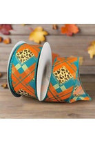 1.5" Cheetah Argyle Plaid Ribbon: Teal & Orange (10 Yards) - Michelle's aDOORable Creations - Wired Edge Ribbon