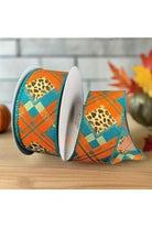 1.5" Cheetah Argyle Plaid Ribbon: Teal & Orange (10 Yards) - Michelle's aDOORable Creations - Wired Edge Ribbon