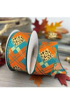 1.5" Cheetah Argyle Plaid Ribbon: Teal & Orange (10 Yards) - Michelle's aDOORable Creations - Wired Edge Ribbon