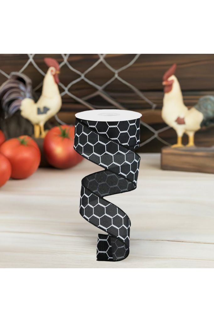 1.5" Chicken Wire Ribbon: Black & White (10 Yards) - Michelle's aDOORable Creations - Wired Edge Ribbon