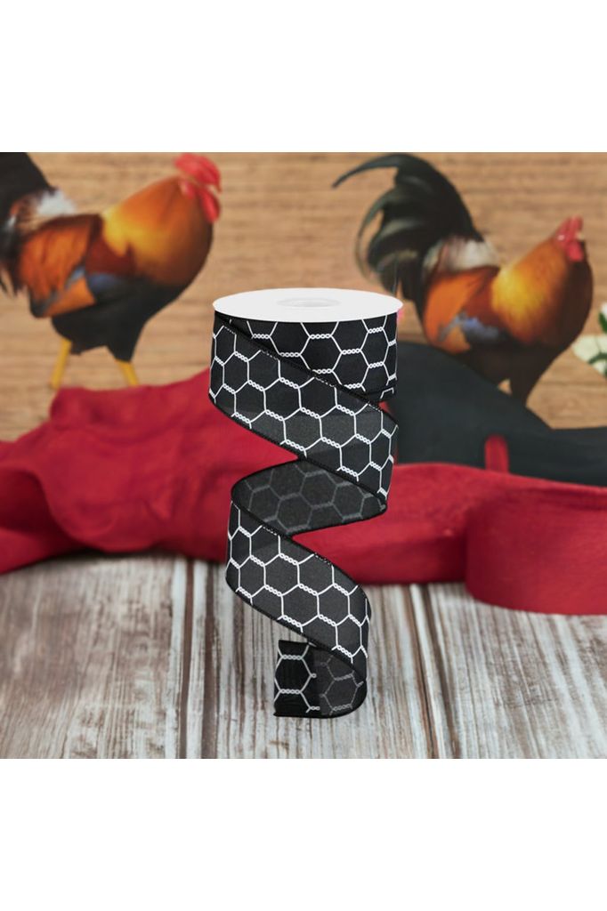 1.5" Chicken Wire Ribbon: Black & White (10 Yards) - Michelle's aDOORable Creations - Wired Edge Ribbon