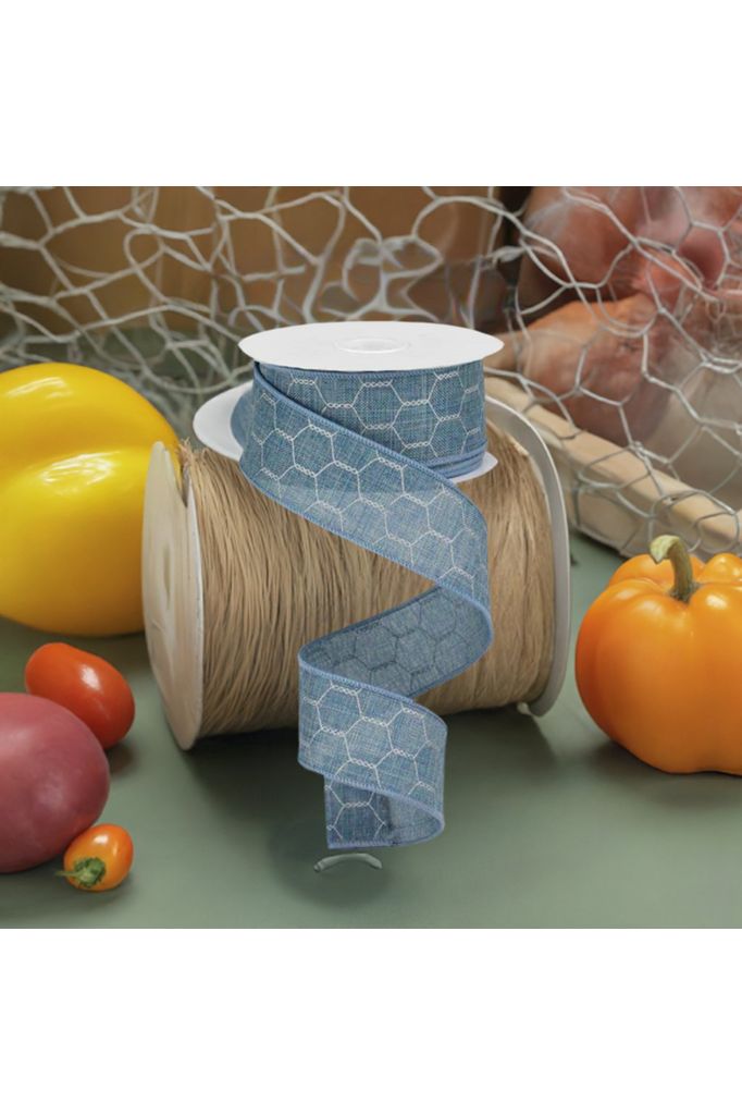 1.5" Chicken Wire Ribbon: Faded Denim (10 Yards) - Michelle's aDOORable Creations - Wired Edge Ribbon