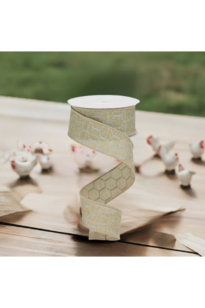 1.5" Chicken Wire Ribbon: Light Beige (10 Yards) - Michelle's aDOORable Creations - Wired Edge Ribbon
