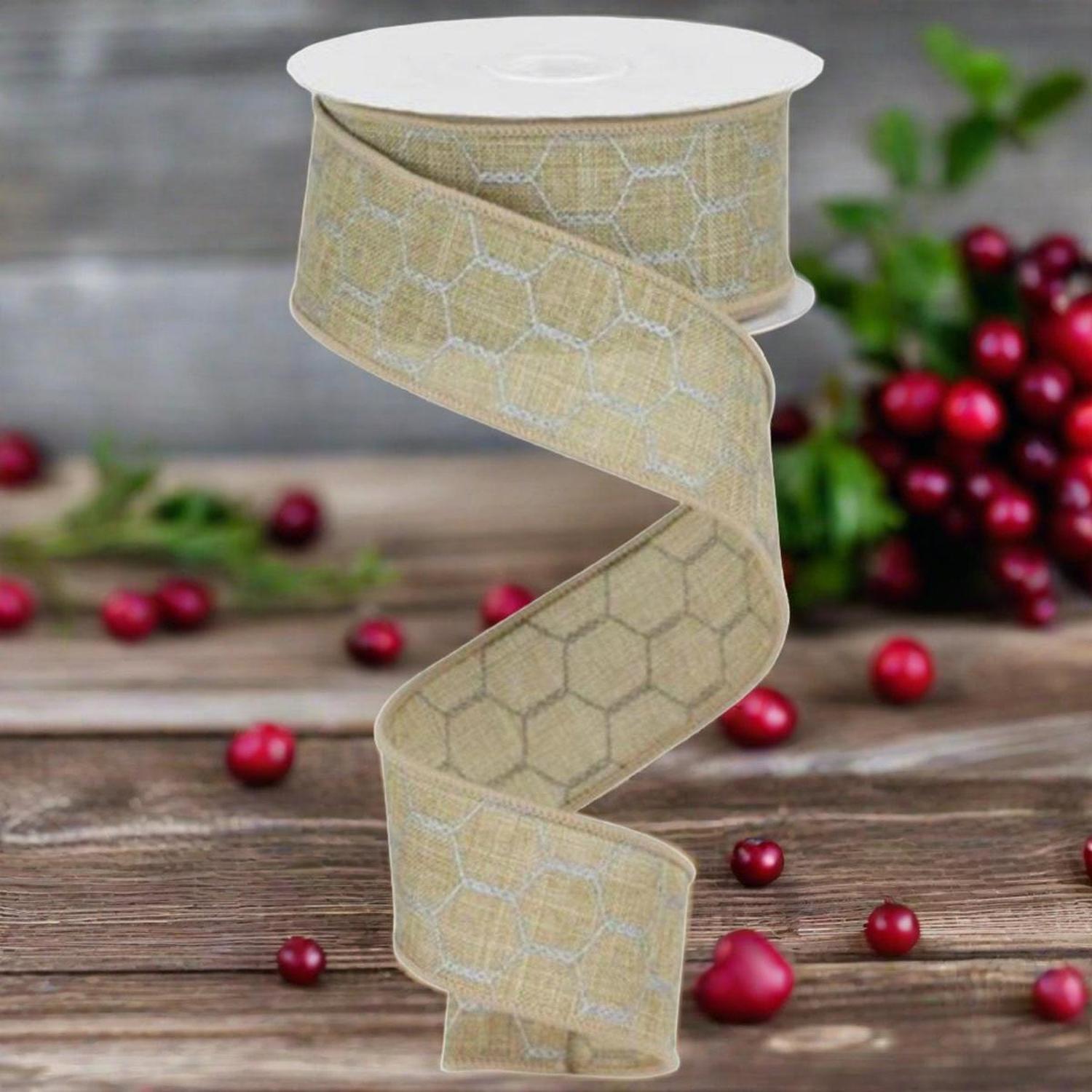 1.5" Chicken Wire Ribbon: Light Beige (10 Yards)