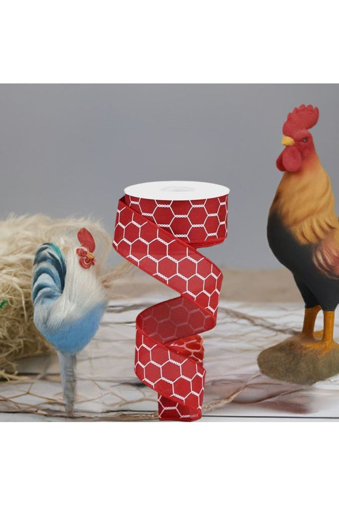 1.5" Chicken Wire Ribbon: Red Cranberry & White (10 Yards) - Michelle's aDOORable Creations - Wired Edge Ribbon
