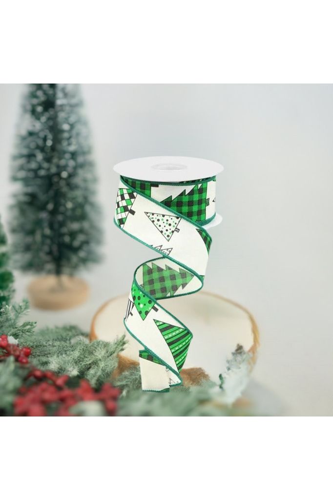 1.5" Christmas Tree Ribbon: Green (10 Yards) - Michelle's aDOORable Creations - Wired Edge Ribbon
