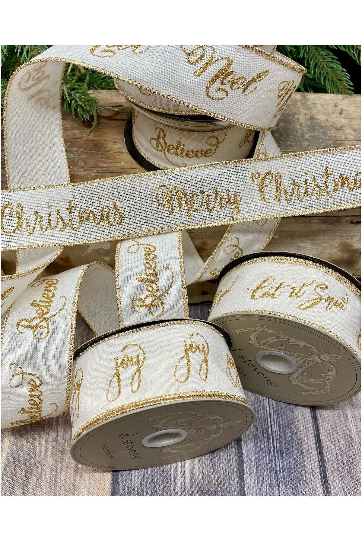 Shop For 1.5" Cotton Linen Believe Ribbon: Ivory/Gold (10 Yards) 15-7818