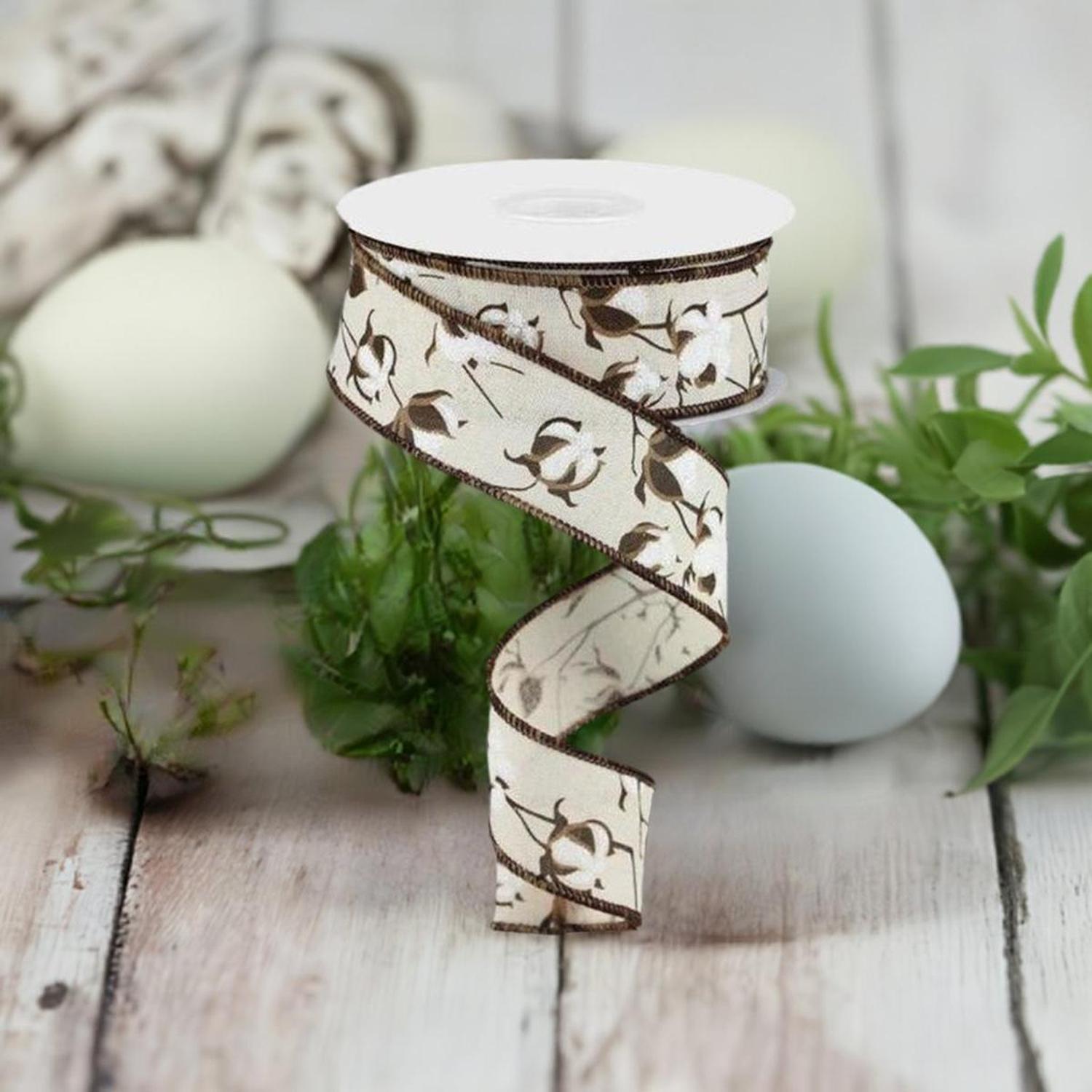 1.5" Cotton Pod Ribbon: Cream & White (10 Yards)