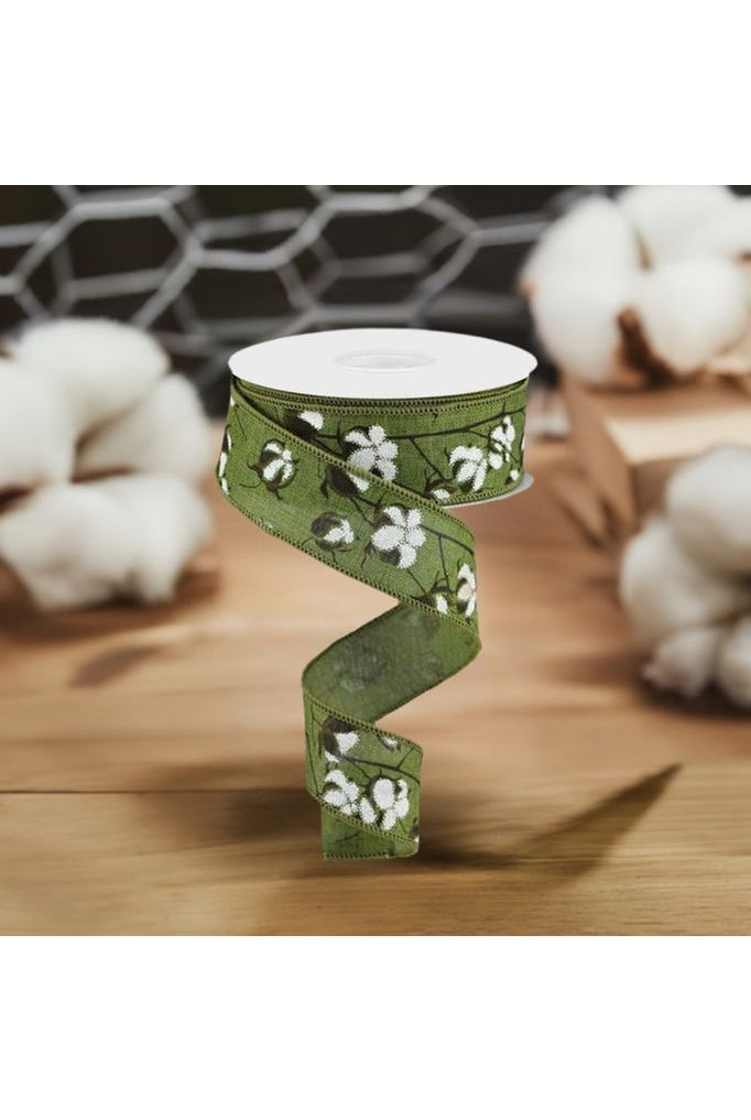 Shop For 1.5" Cotton Pod Ribbon: Moss Green & White (10 Yards) RG0180852