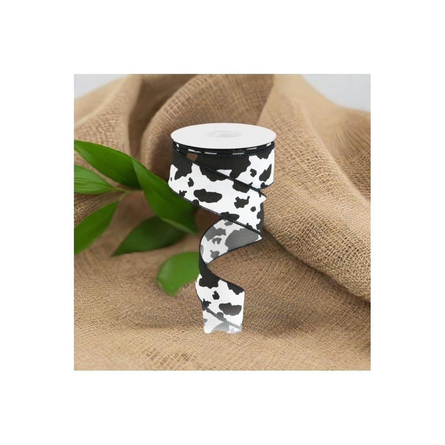 Shop For 1.5" Cowhide Print Ribbon: Black & White (10 Yards) at Michelle's aDOORable Creations