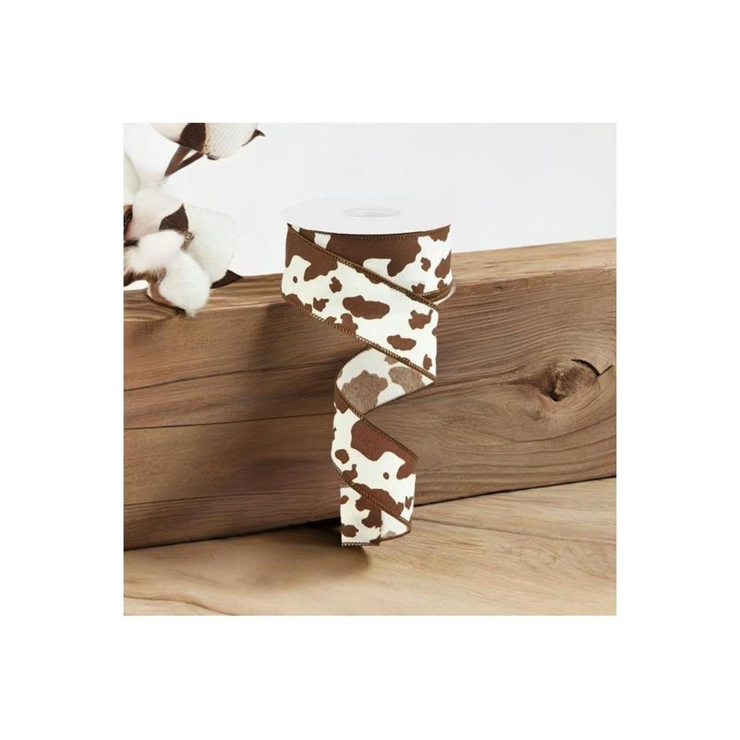 1.5" Cowhide Print Ribbon: Brown & Ivory (10 Yards)
