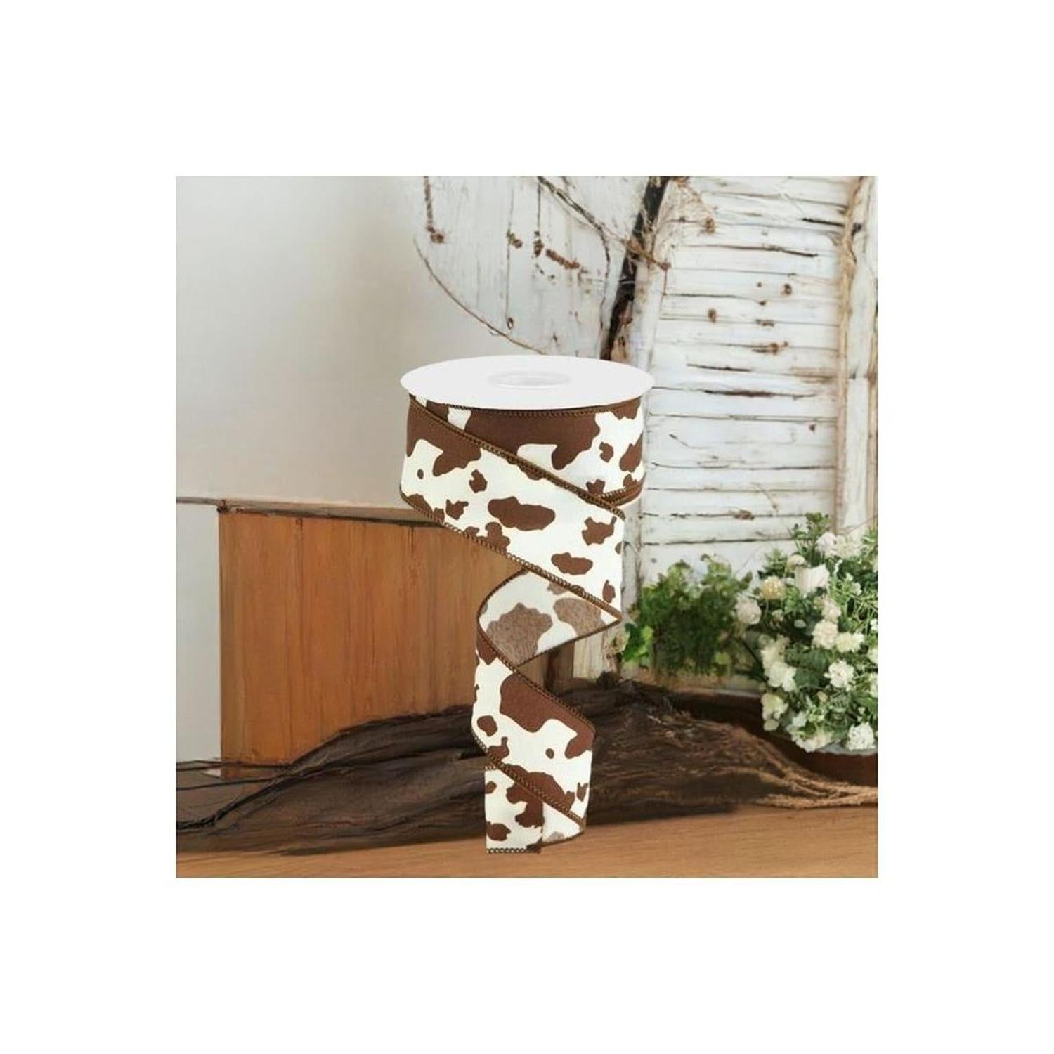 1.5" Cowhide Print Ribbon: Brown & Ivory (10 Yards)