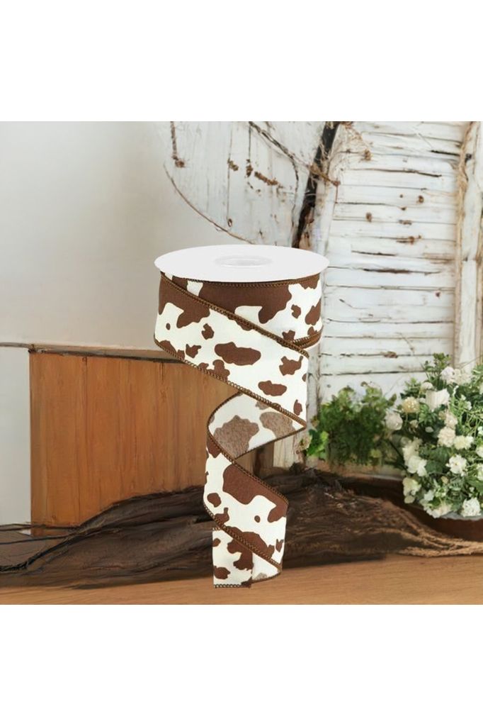 Shop For 1.5" Cowhide Print Ribbon: Brown & Ivory (10 Yards) at Michelle's aDOORable Creations