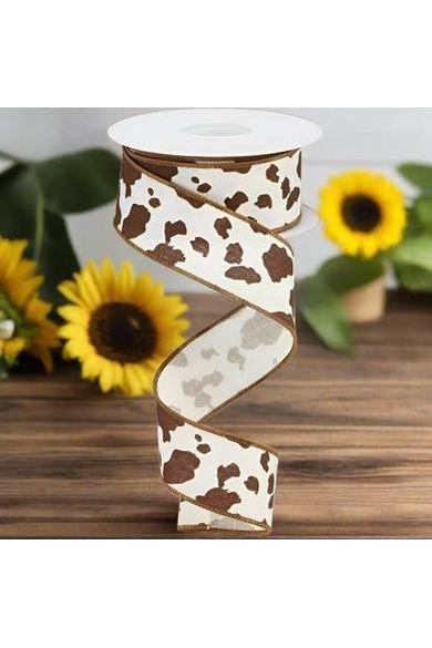 Shop For 1.5" Cowhide Print Ribbon: Brown & White (10 Yards) at Michelle's aDOORable Creations