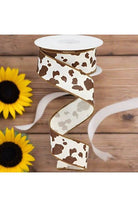 1.5" Cowhide Print Ribbon: Brown & White (10 Yards) - Michelle's aDOORable Creations - Wired Edge Ribbon