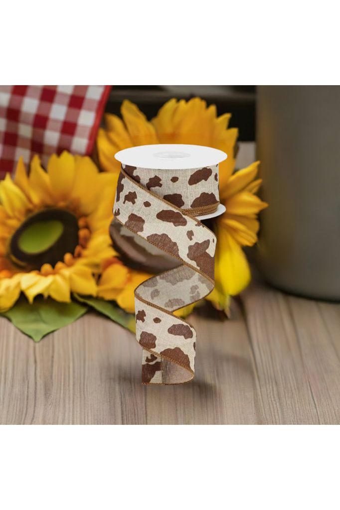 Shop For 1.5" Cowhide Print Ribbon: Natural & Brown (10 Yards) at Michelle's aDOORable Creations