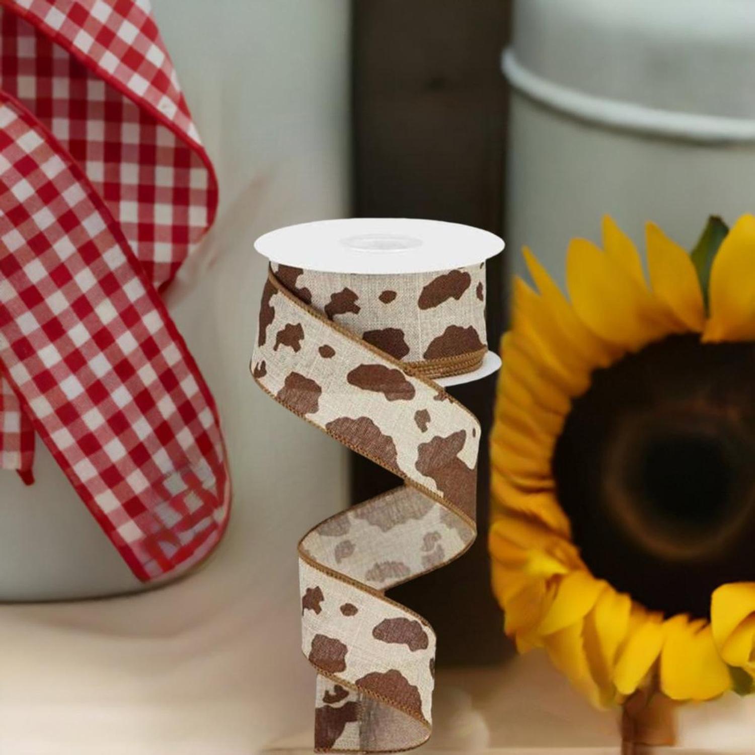 Shop For 1.5" Cowhide Print Ribbon: Natural & Brown (10 Yards) at Michelle's aDOORable Creations