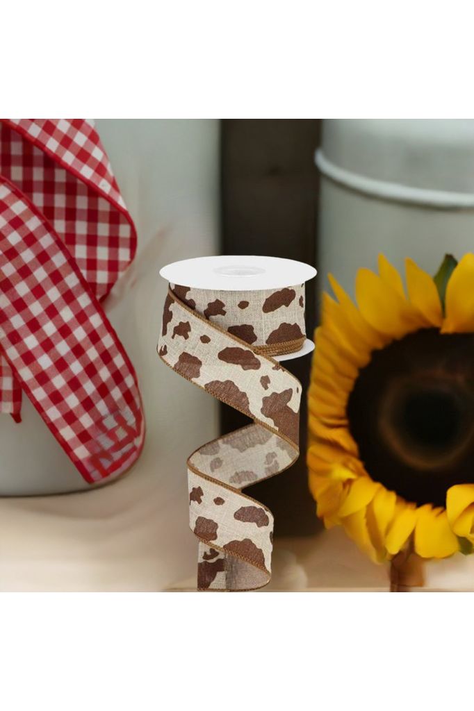 Shop For 1.5" Cowhide Print Ribbon: Natural & Brown (10 Yards) at Michelle's aDOORable Creations