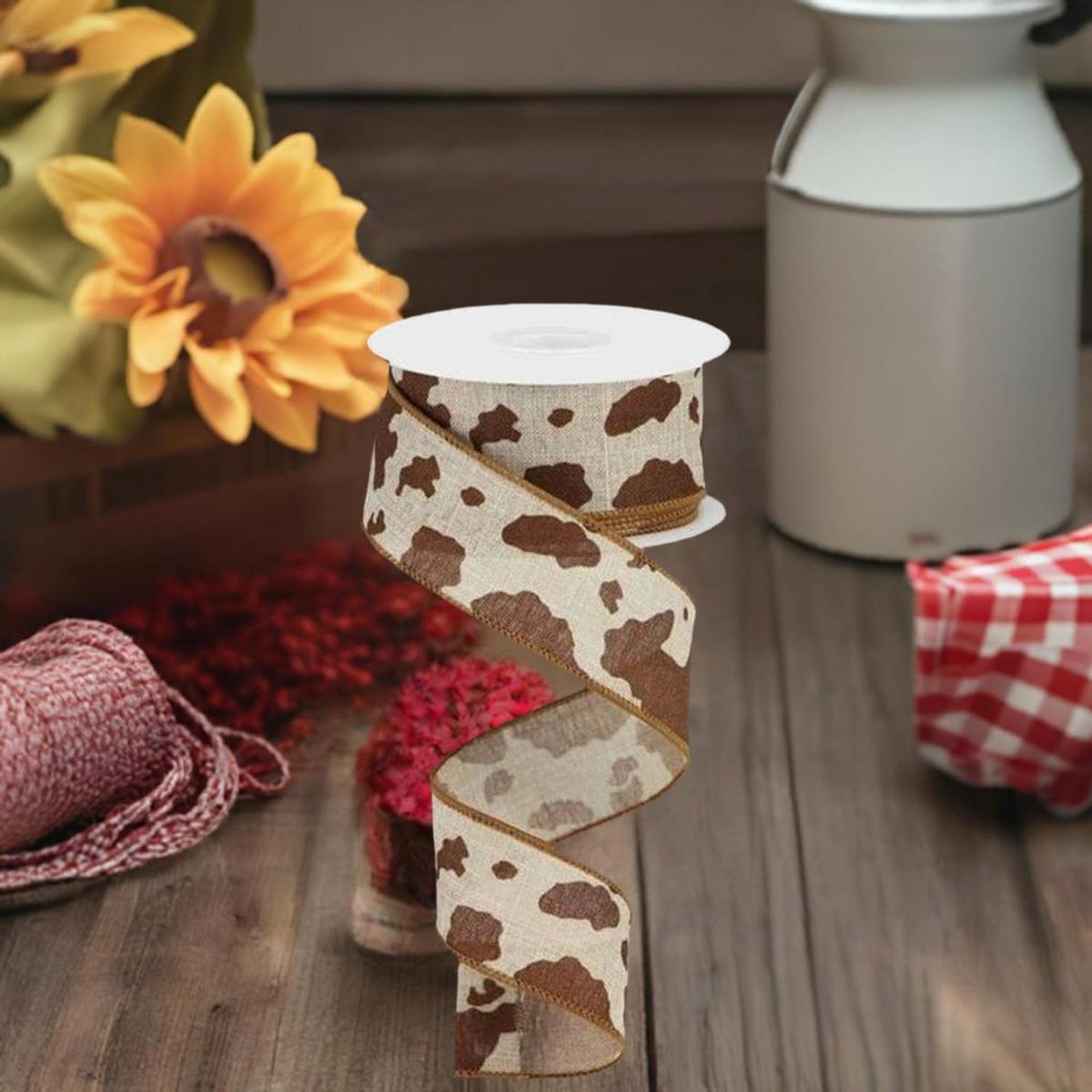 1.5" Cowhide Print Ribbon: Natural & Brown (10 Yards)