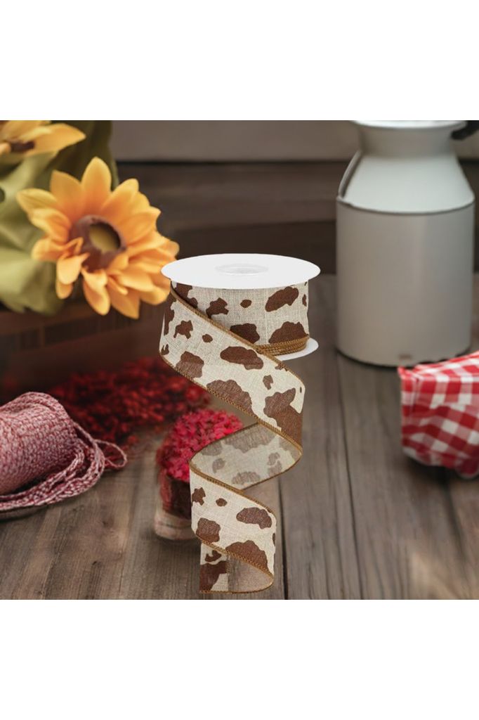 Shop For 1.5" Cowhide Print Ribbon: Natural & Brown (10 Yards) at Michelle's aDOORable Creations