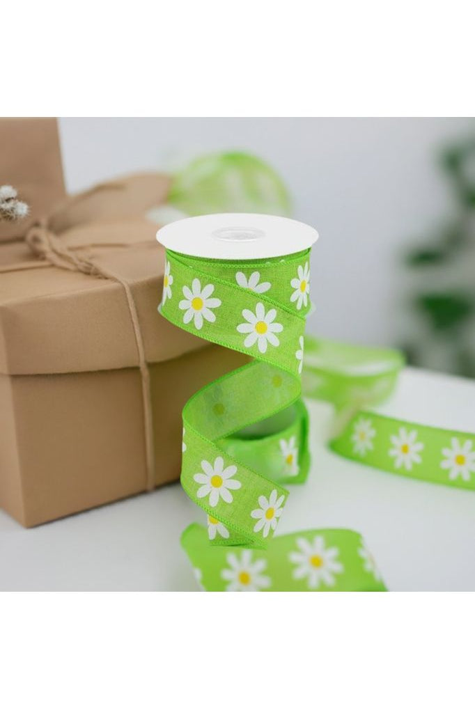 1.5" Daisy Royal Ribbon: Lime Green (10 Yards) - Michelle's aDOORable Creations - Wired Edge Ribbon