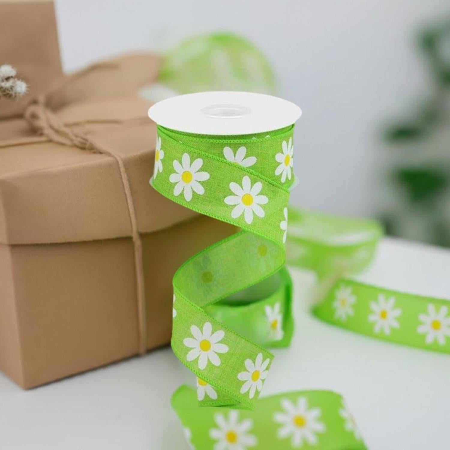 Shop For 1.5" Daisy Royal Ribbon: Lime Green (10 Yards) at Michelle's aDOORable Creations