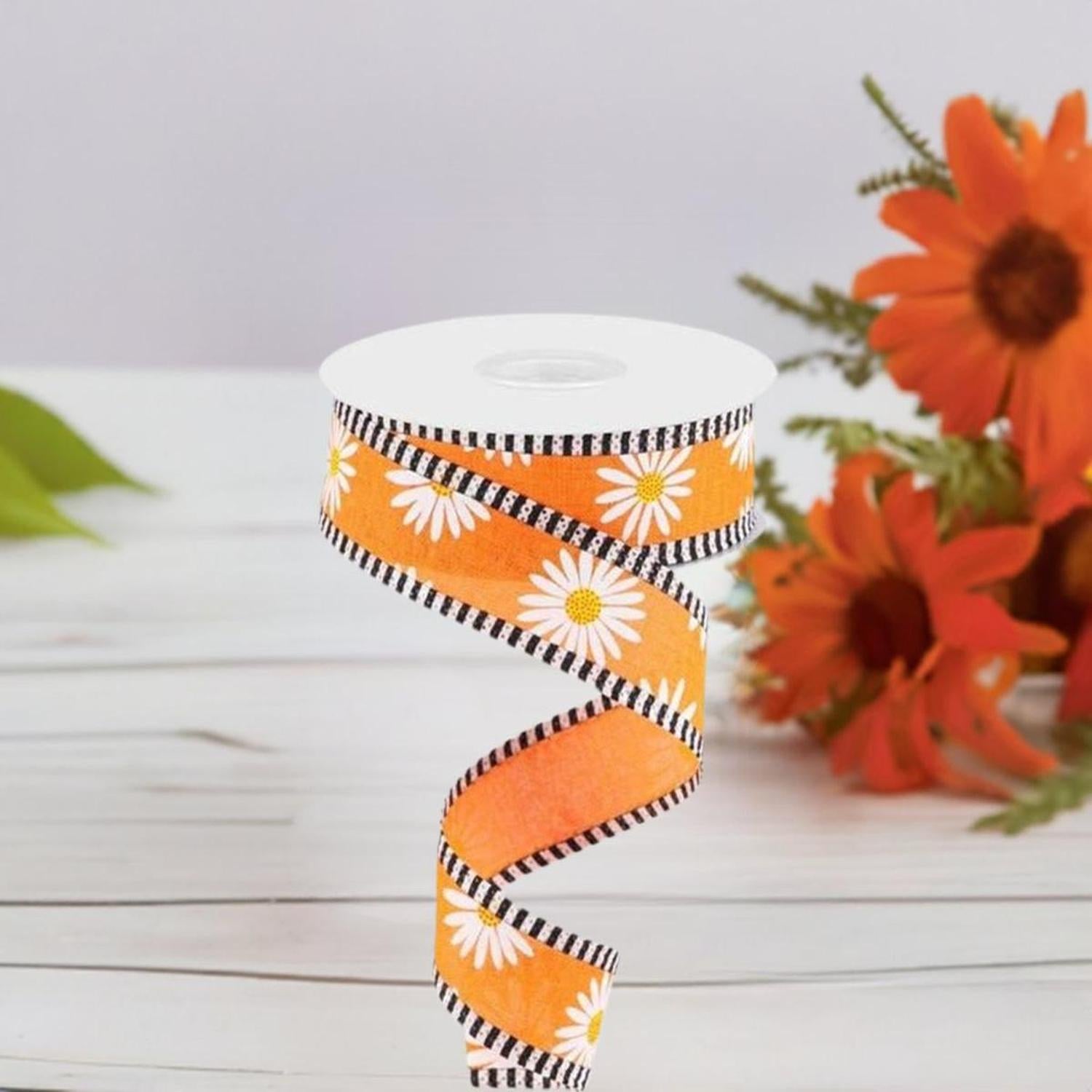 1.5" Daisy Stripe Royal Ribbon: New Orange (10 Yards)