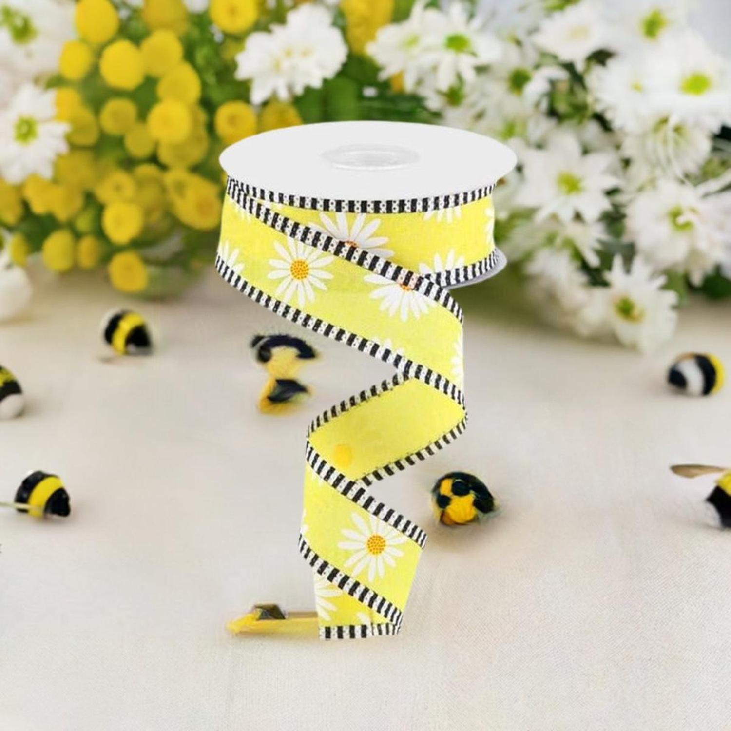 1.5" Daisy Stripe Royal Ribbon: Yellow (10 Yards)
