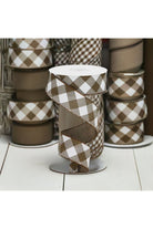 Shop For 1.5" Diagonal Check On Royal Ribbon: Brown & White (10 Yards) at Michelle's aDOORable Creations