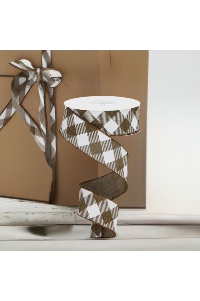 Shop For 1.5" Diagonal Check On Royal Ribbon: Brown & White (10 Yards) at Michelle's aDOORable Creations