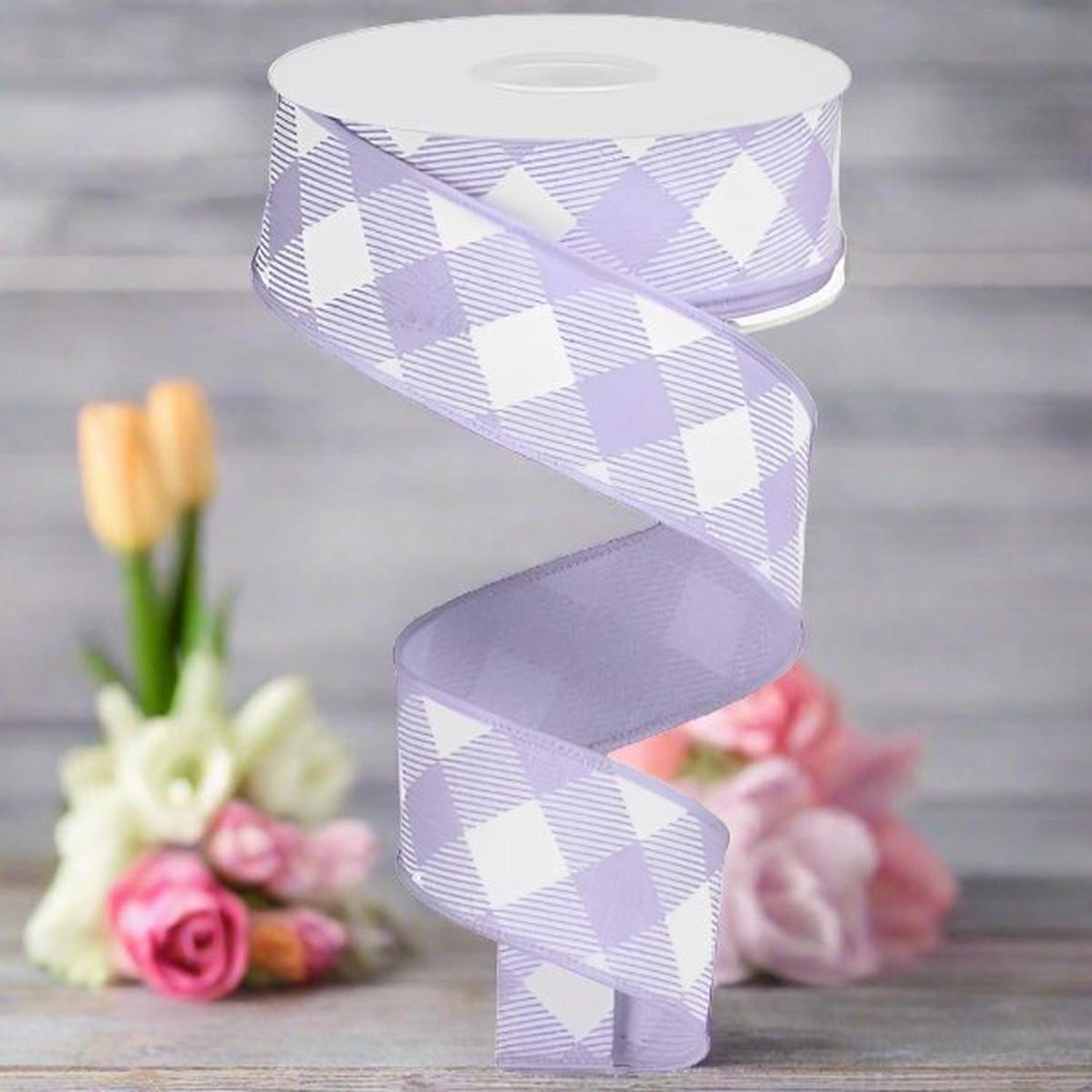 Shop For 1.5" Diagonal Check On Royal Ribbon: Lavender & White (10 Yards) at Michelle's aDOORable Creations