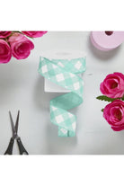 Shop For 1.5" Diagonal Check On Royal Ribbon: Mint Green & White (10 Yards) at Michelle's aDOORable Creations