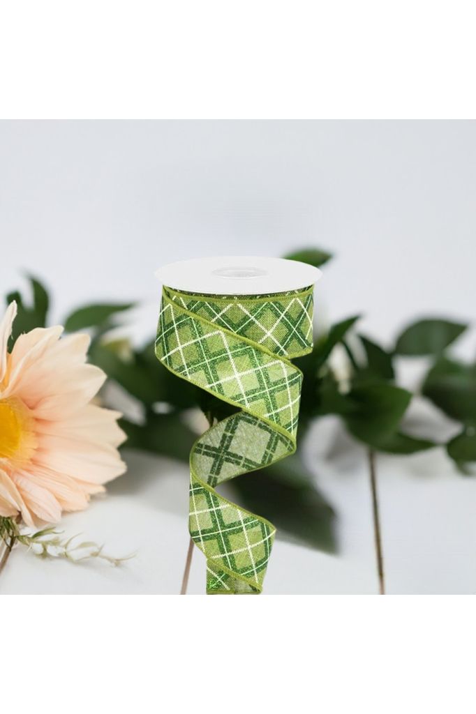 Shop For 1.5" Diagonal Glitter Check Ribbon: Moss Green (10 Yards) at Michelle's aDOORable Creations