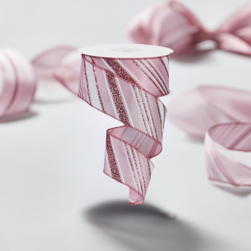 Shop For 1.5" Diagonal Line Glitter Ribbon: Pink (10 Yards) at Michelle's aDOORable Creations