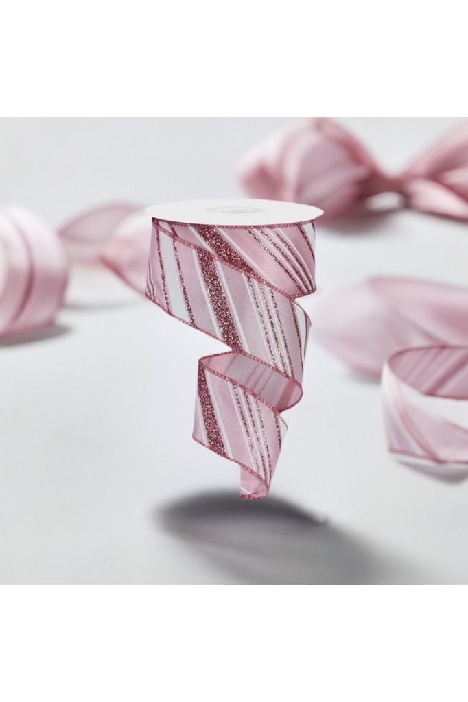 Shop For 1.5" Diagonal Line Glitter Ribbon: Pink (10 Yards) at Michelle's aDOORable Creations