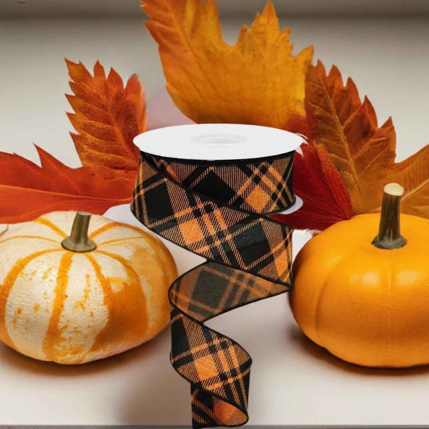 Shop For 1.5" Diagonal Stripe and Check Ribbon: Orange (10 Yards) at Michelle's aDOORable Creations