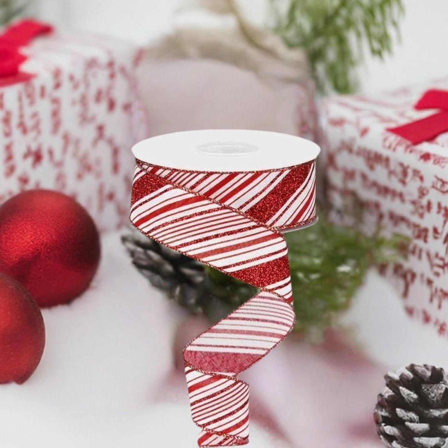 Shop For 1.5" Diagonal Stripes Ribbon: Red (10 Yards) at Michelle's aDOORable Creations