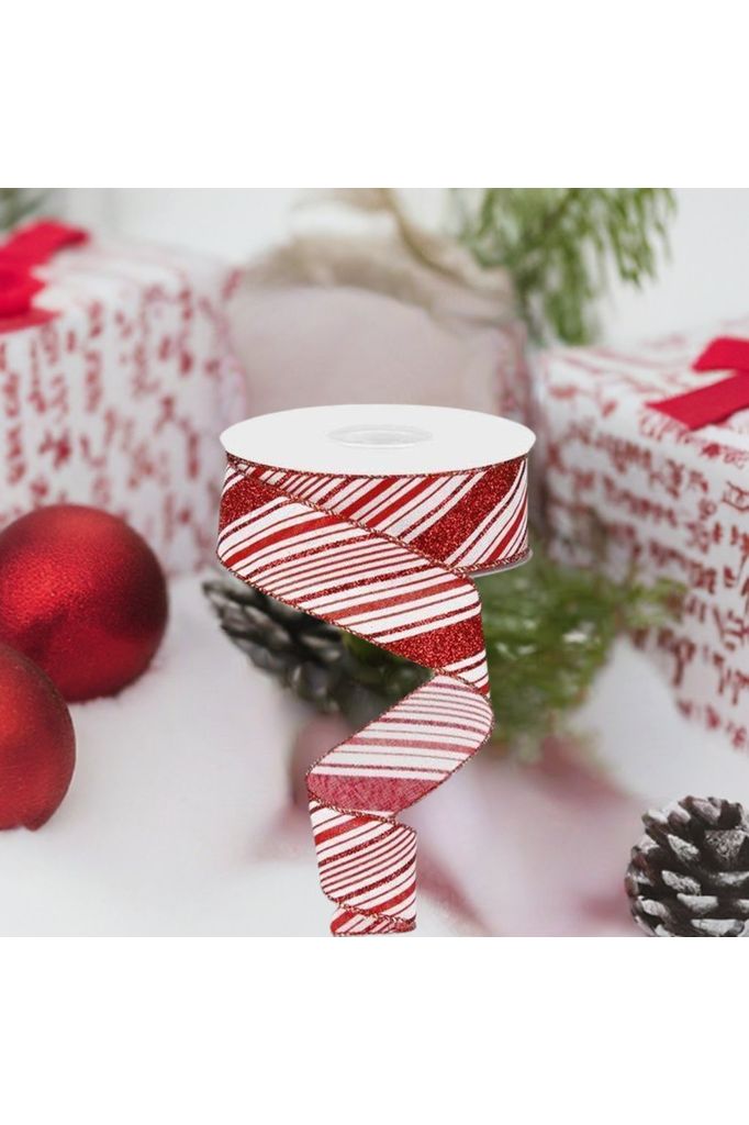 Shop For 1.5" Diagonal Stripes Ribbon: Red (10 Yards) at Michelle's aDOORable Creations