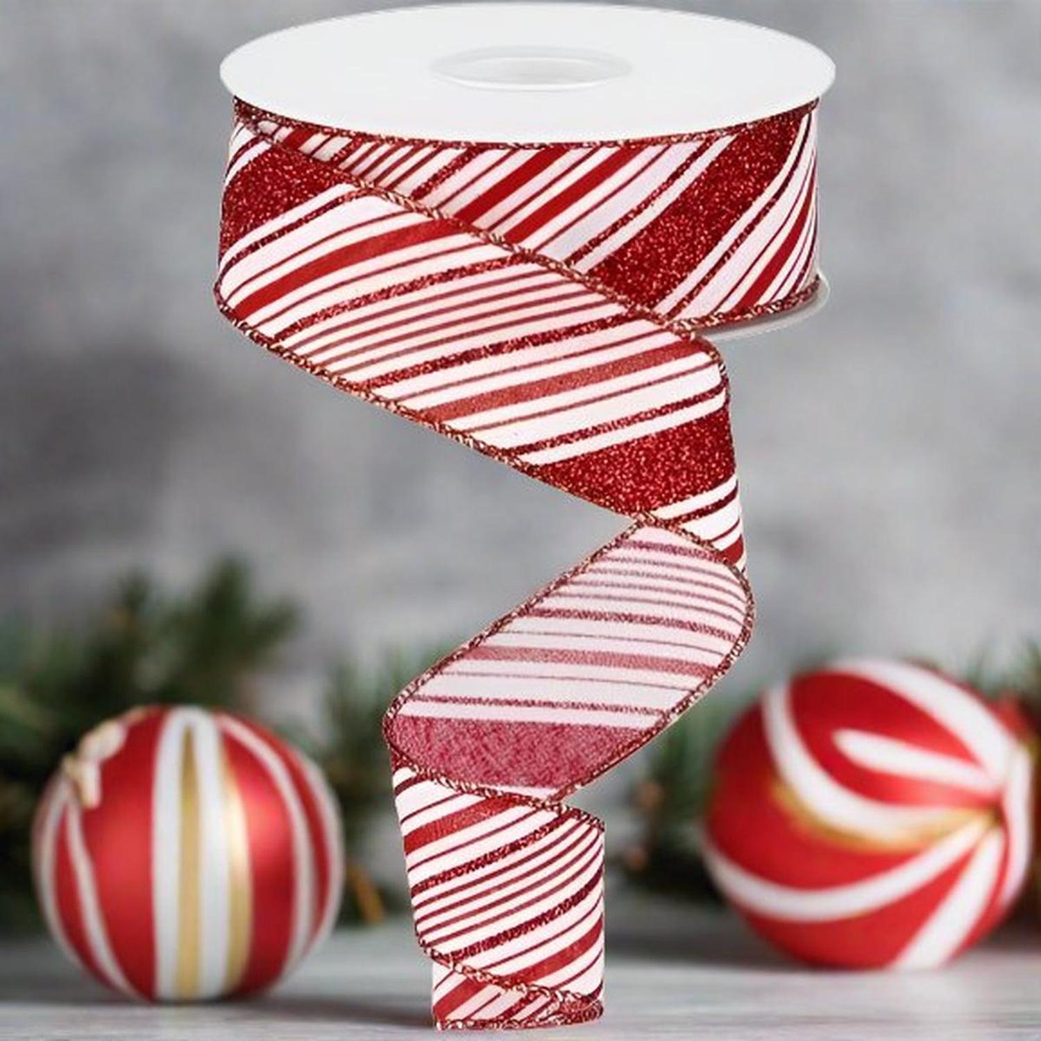 1.5" Diagonal Stripes Ribbon: Red (10 Yards)