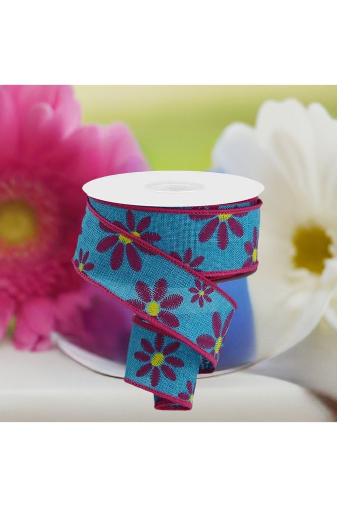 Shop For 1.5" Embroidered Daisy Ribbon: Light Teal (10 Yards) at Michelle's aDOORable Creations